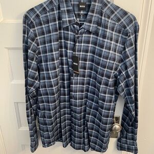 Boss Liam Kent Men's Navy Checkered Shirt L NWT